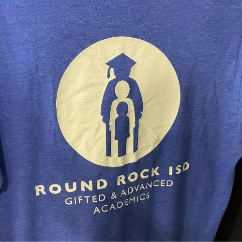 blue tshirt showing correct usage of Round Rock ISD department logo